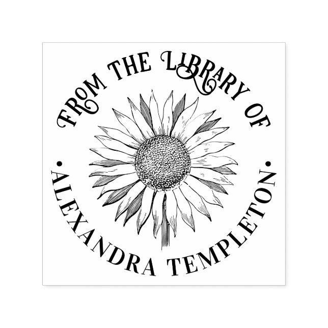 Sello Automático Girasol floral #2B Nombre del libro de la bibliote (Diseño)