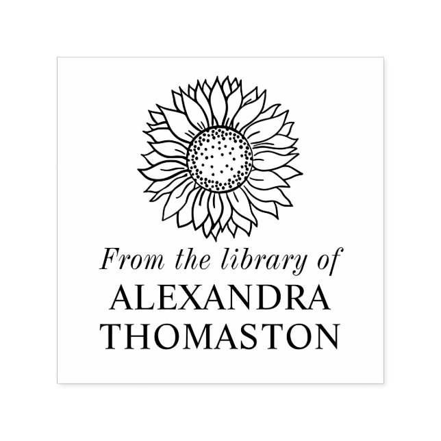Sello Automático Girasol Simple y Elegante #4 Nombre del Libro (Diseño)