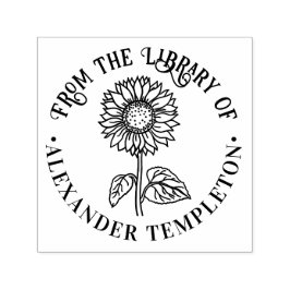 Sello Automático Girasol Simple y Elegante Biblioteca Redonda Nombr