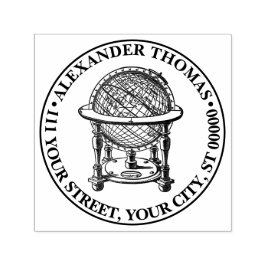 Sello Automático Globo terráqueo vintage litografía #2 nombre direc