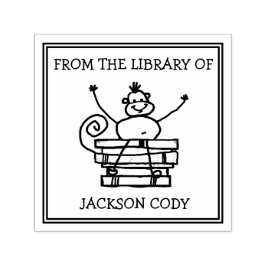 Sello Automático Gracioso Libro De Monos De La Biblioteca De Niños