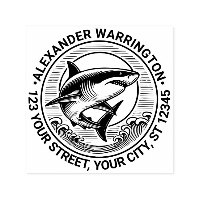 Sello Automático Gran tiburón blanco sobre la dirección de devoluci (Diseño)