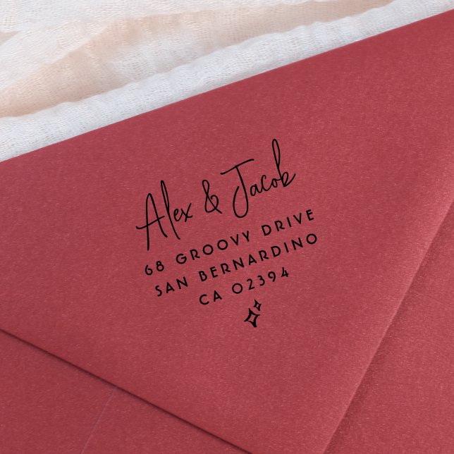 Sello Automático Groovy Sparkle Couples Nombres y dirección de reto (Return Address Rubber Stamp Mock-up)