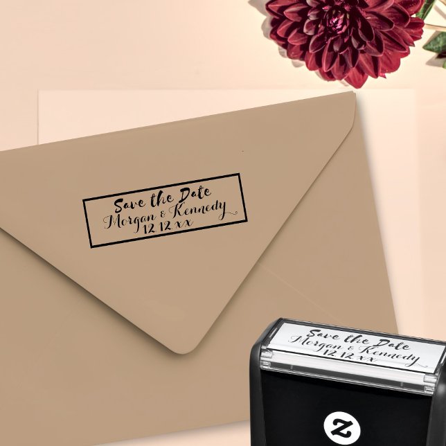 Sello Automático Guardar la cita elegante caligrafía Boda DIY (Add your names and wedding date and get stamp happy!)