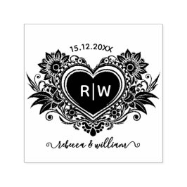 Sello Automático Guardar la fecha del corazón floral vintage 