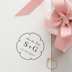 Sello Automático Guardar la flor del Boda del monograma de fecha