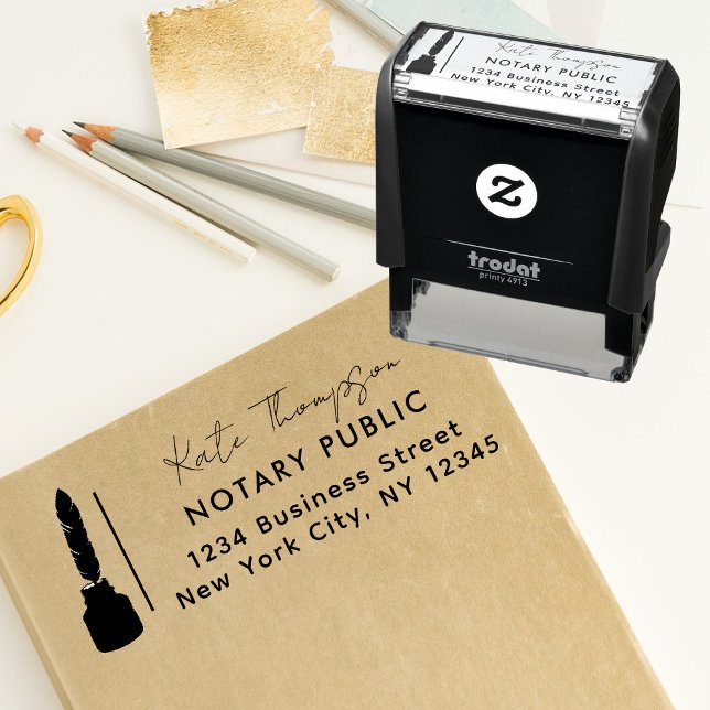 Sello Automático Guión de retorno del notario de negocios de direcc (Return Address Business Notary Feather Script Self-inking Stamp)