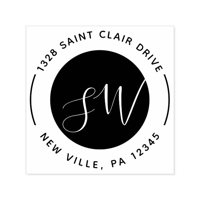 Sello Automático Guión monograma moderno de redondeo blanco negro (Diseño)