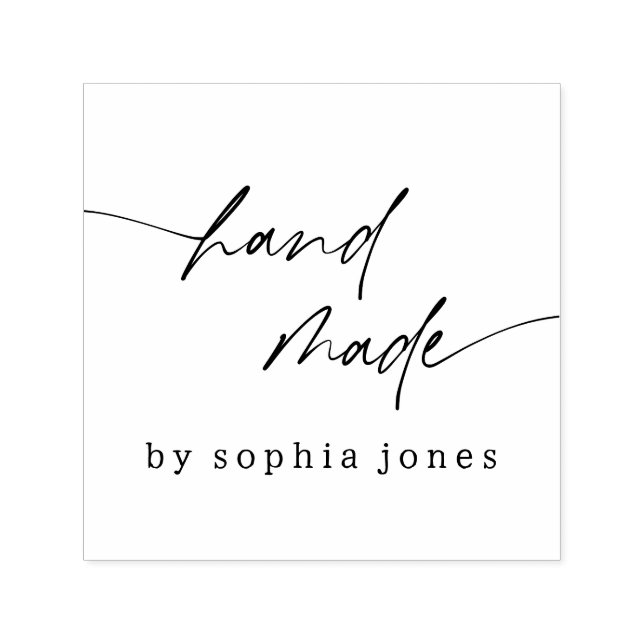 Sello Automático Guión simple moderno hecho a mano blanco negro (Diseño)