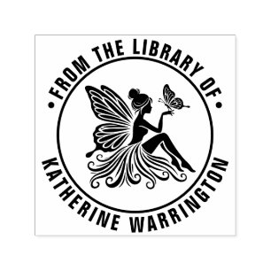 Sello Automático Hada señora sosteniendo mariposa nombre del libro