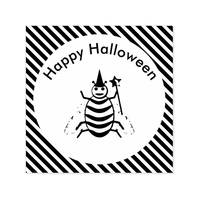 Sello Automático Halloween Magic bee Witch Naranja and Black Stripe (Diseño)