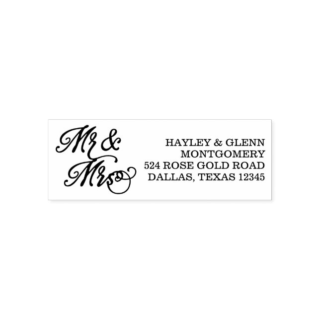 Sello Automático Hand Lettered Mr & Mrs Custom Name & Address (Diseño)