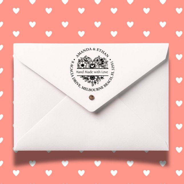 Sello Automático Hand made with Love Foral Theme (Personalize your crafts with our Handmade with Love Floral Theme Self-inking Stamp. )