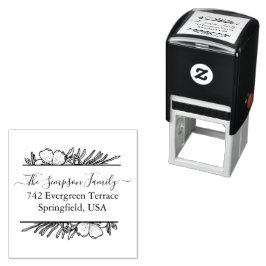 Sello Automático Handwritten Family Address Stamp with Wildflowers