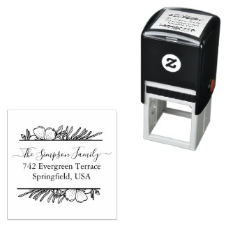 Sello Automático Handwritten Family Address Stamp with Wildflowers