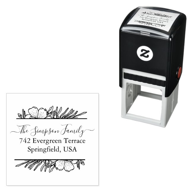 Sello Automático Handwritten Family Address Stamp with Wildflowers (In Situ)