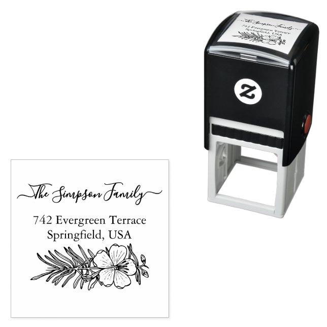 Sello Automático Handwritten Family Address Stamp with Wildflowers (In Situ)