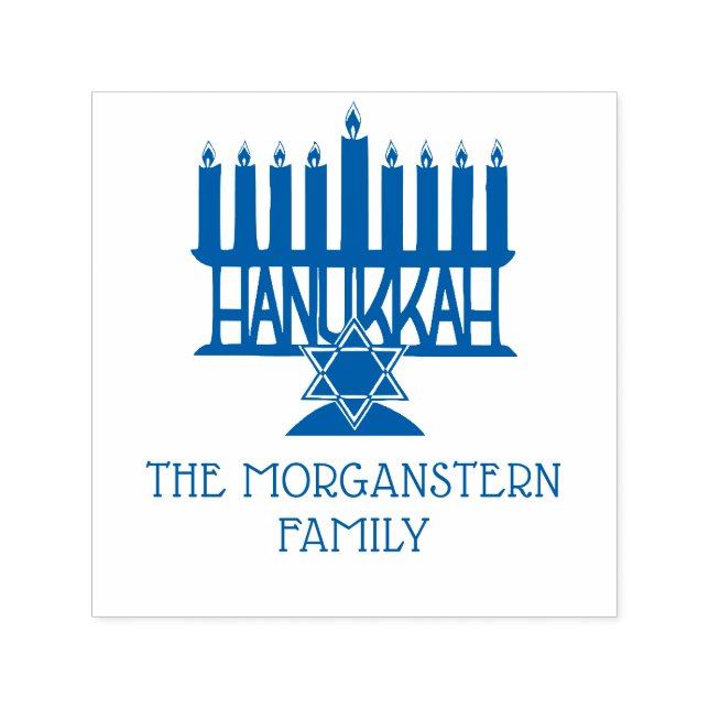 Sello Automático Hanukkah Chanukah Menorá Encendida #2 Apellido (Diseño)