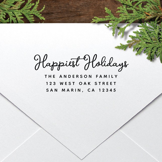 Sello Automático Happiest Holidays Christmas Script Return Address (Subido por el creador)