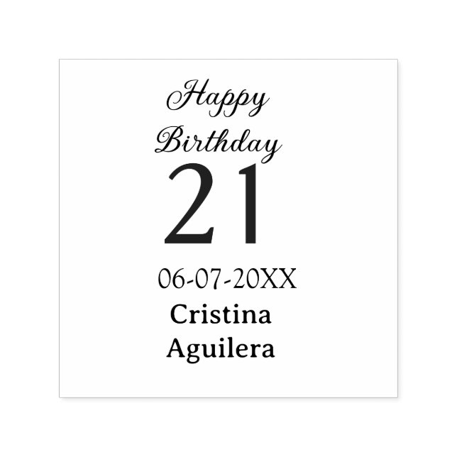 Sello Automático Happy 21st birthday bold letter simple name minima (Diseño)