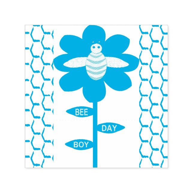 Sello Automático Happy Bee Day Boy Blue Birthday Bumblebee (Diseño)