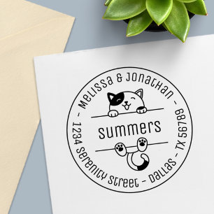 Sello Automático Happy Calico Cat Pareja de familia Dirección redon