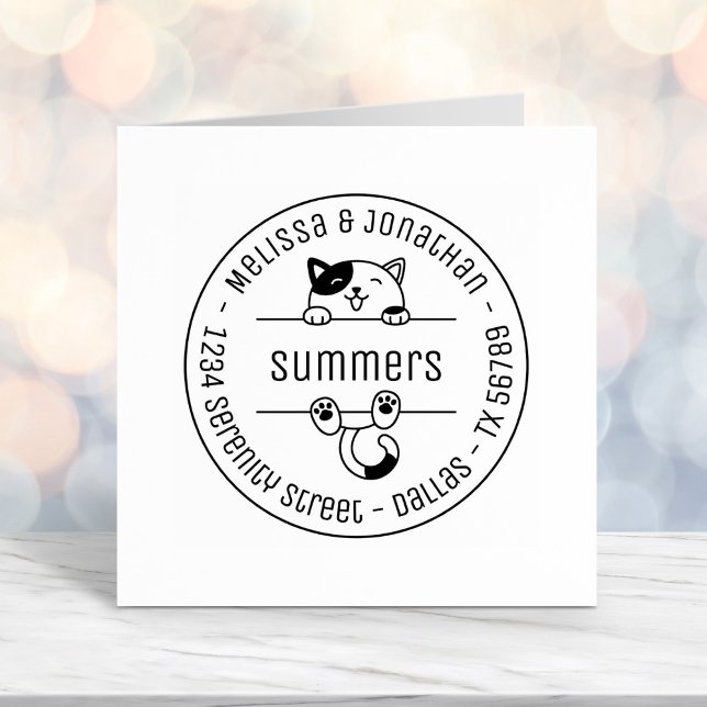 Sello Automático Happy Calico Cat Pareja de familia Dirección redon (Subido por el creador)