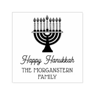 Sello Automático Happy Hanukkah Chanukah Lit Menorah Family Name