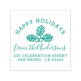 Sello Automático Happy Holidays Holly Family Name & Return Address