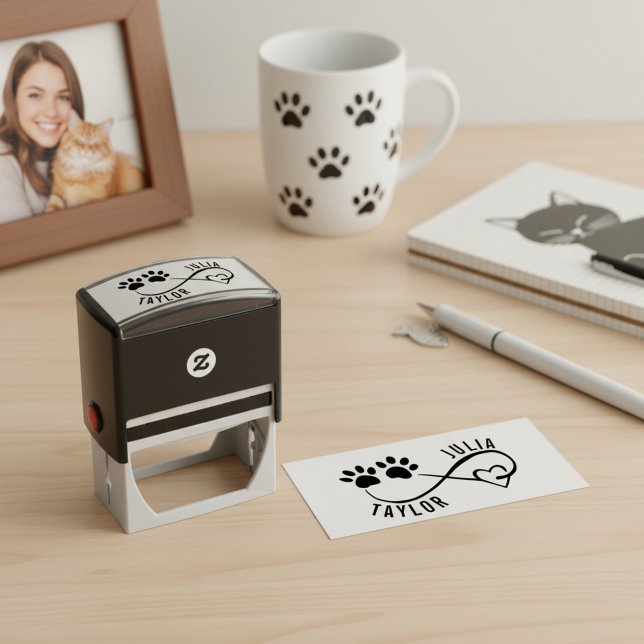 Sello Automático Heart and Paws Name Stamp for a Dog Lover (Show your infinite love for pets with every imprint of this signature stamp 🐾❤️)