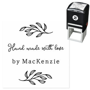 Sello Automático Hecho a Mano con Amor Personalizado Hoja Botánica