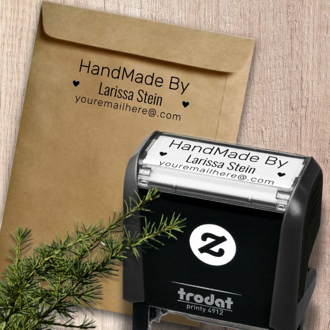 Sello Automático Hecho a mano por (texto personalizado) + nombre y  (Subido por el creador)