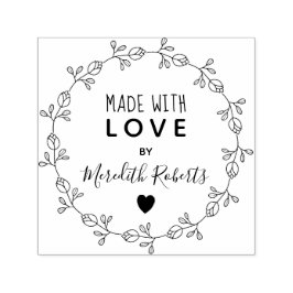 Sello Automático Hecho con amor, floral personalizada Wreath