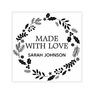 Sello Automático Hecho con amor Foliage Wreath personalizado