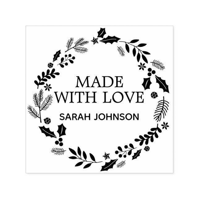 Sello Automático Hecho con amor Foliage Wreath personalizado (Diseño)