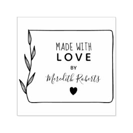 Sello Automático Hecho con amor Marco Botánico Personalizado