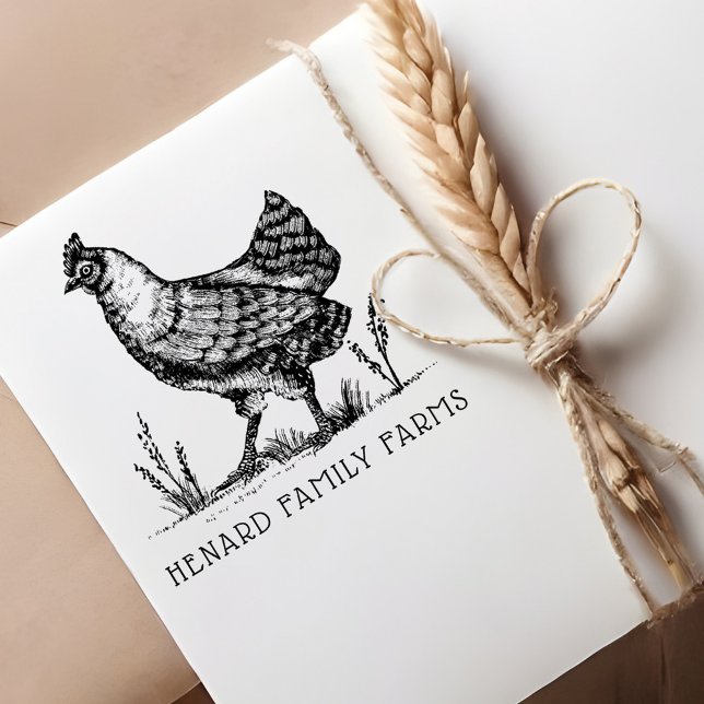 Sello Automático Hen/Rooster Rústico de la granja de boceto de esti (Rustic Vintage Sketch Style Farm Hen/Rooster Self-inking Stamp)