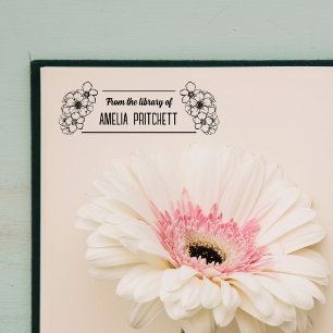 Sello Automático Hermosas Flores Dibujadas a Mano De la Biblioteca 