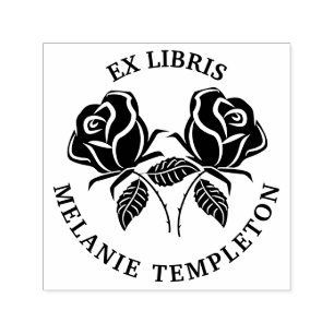 Sello Automático Hermoso 2 Silueta de Rosa Ex Libris Nombre de Libr