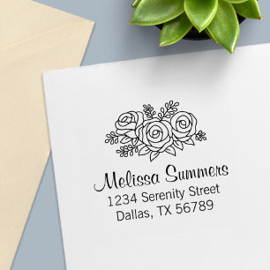 Sello Automático Hermoso Bouquet de flores Rosas Dirección