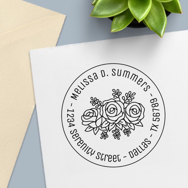 Sello Automático Hermoso Bouquet de flores Rosas Dirección redonda  (Subido por el creador)