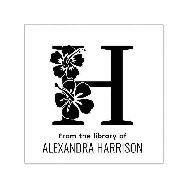Sello Automático Hibiscus Flower Over Single Bold First Name Book (Diseño)