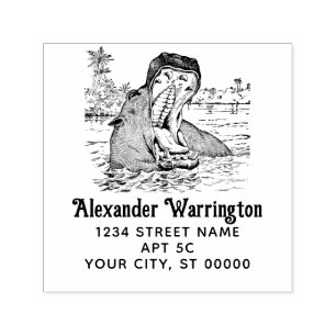 Sello Automático Hipopótamo en agua mandíbulas abiertas nombre dire