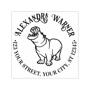 Sello Automático Hipopótamo Fiero #2 Arte de Línea Nombre Dirección