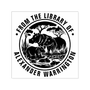 Sello Automático Hipopótamos Hippos junto al agua Nombre del libro 