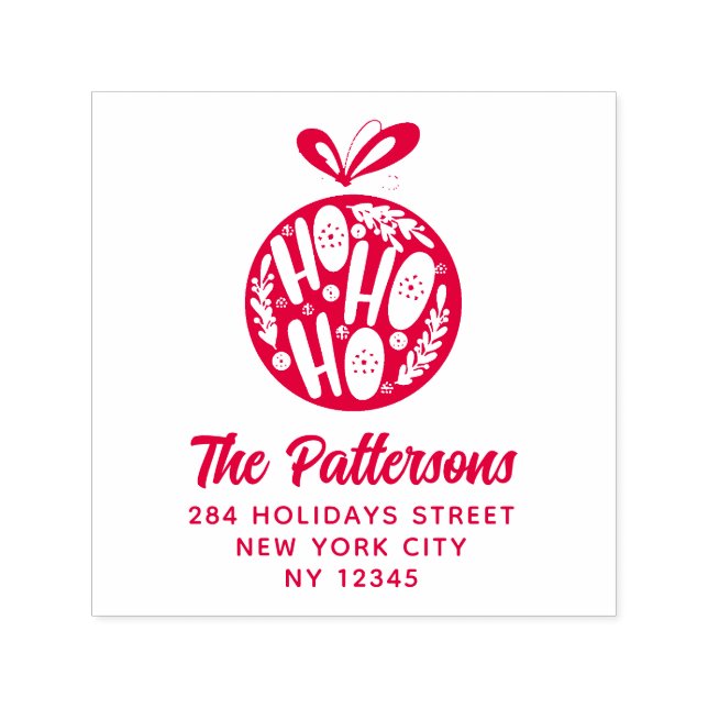 Sello Automático Ho Ho Ho Ho Navidades Bauble Nombre Devolución Dir (Diseño)