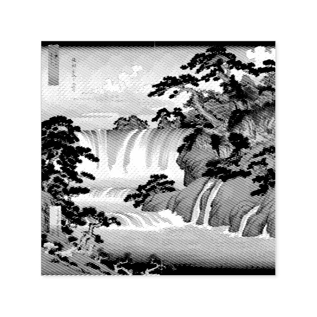 Sello Automático Hokusai Ukiyo-e Paisaje de cascada japonés Azul (Diseño)