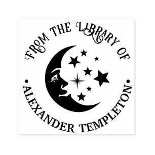 Sello Automático Hombre en la Luna Estrellas Nombre del libro de la