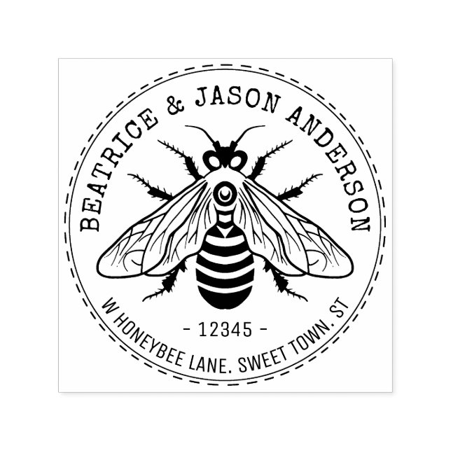 Sello Automático Honeybee Honey Bee Nombre de la familia Dirección  (Diseño)