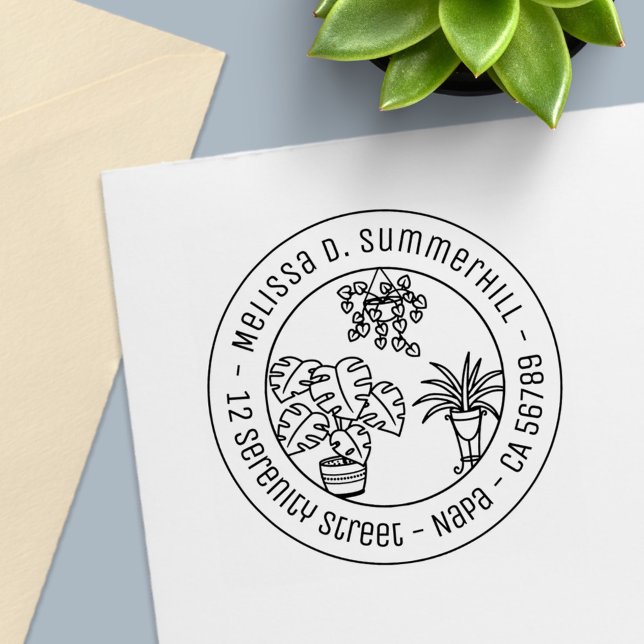 Sello Automático Houseplants Hobby Round Address (Subido por el creador)